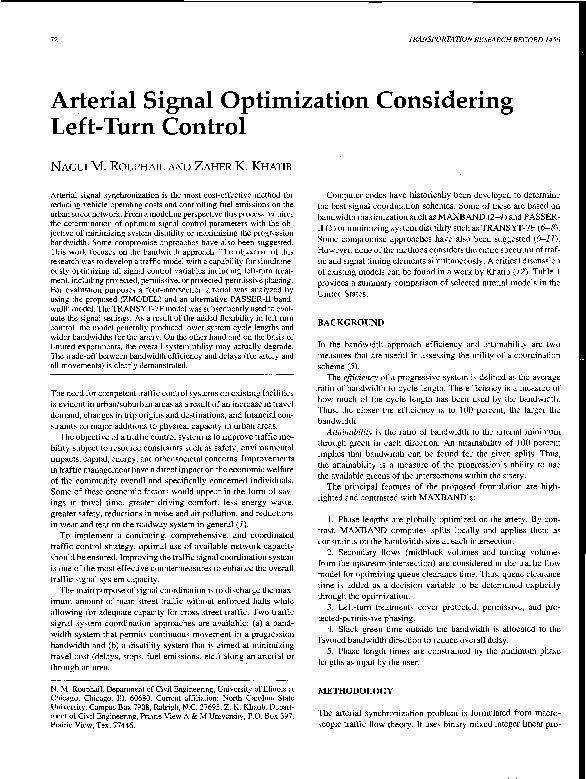 (PDF) Arterial signal optimization considering left-turn control