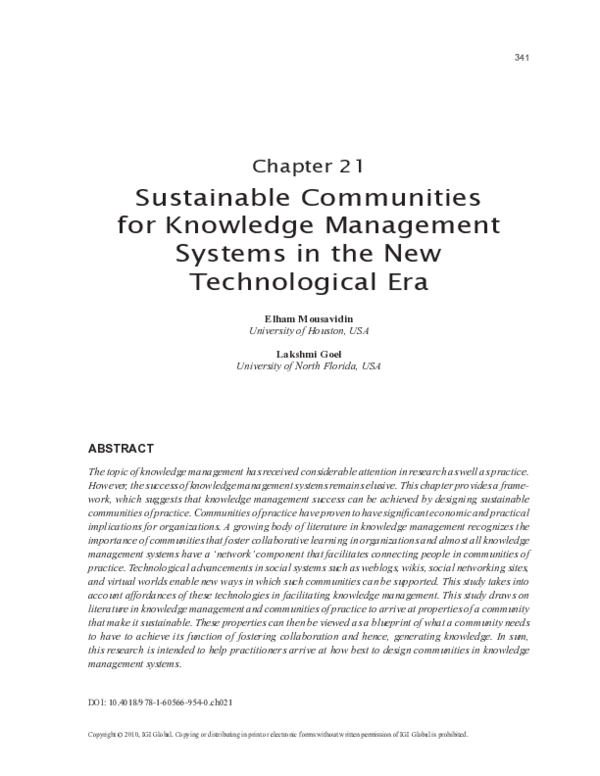(PDF) Sustainable Communities for Knowledge Management Systems in the ...