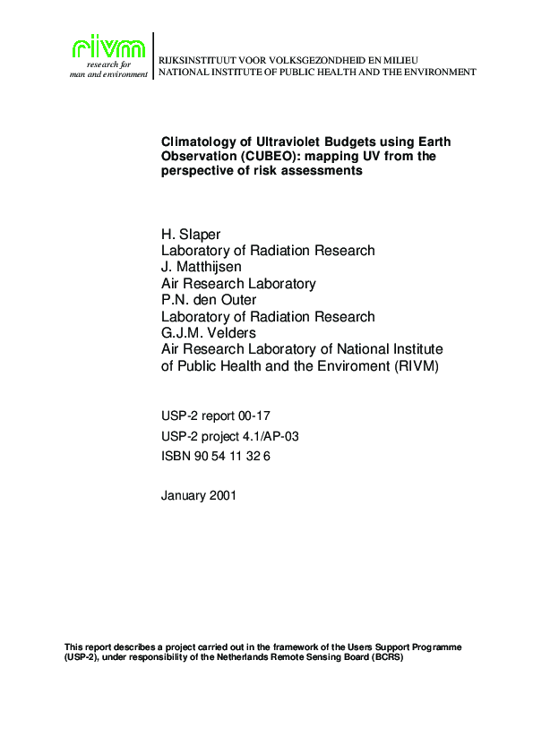 (PDF) Climatology of Ultraviolet Budgets using Earth Observation (CUBEO ...