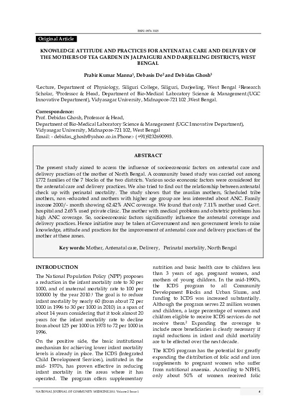 (PDF) KNOWLEDGE ATTITUDE AND PRACTICES FOR ANTENATAL CARE AND DELIVERY ...