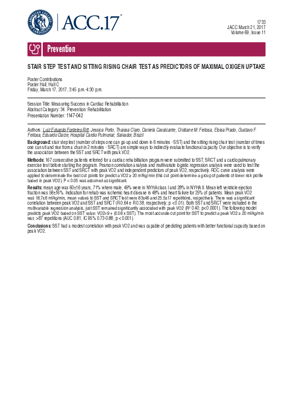 (PDF) Stair Step Test and Sitting Rising Chair Test as Predictors of ...