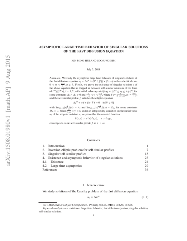 (PDF) Asymptotic large time behavior of singular solutions of the fast ...