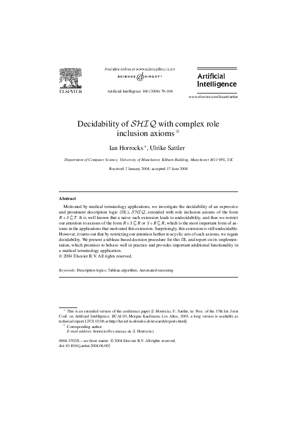 (PDF) Decidability of SHIQ with complex role inclusion axioms
