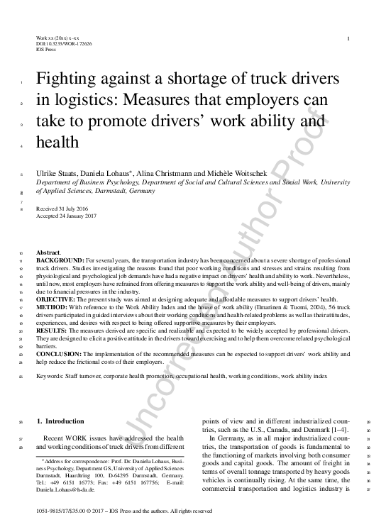 (PDF) Fighting against a shortage of truck drivers in logistics ...