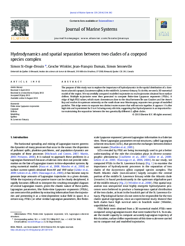 (PDF) Hydrodynamics and spatial separation between two clades of a ...