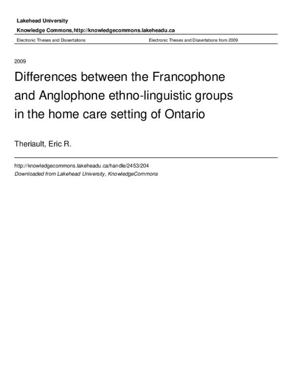 (PDF) Differences between the Francophone and Anglophone ethno ...
