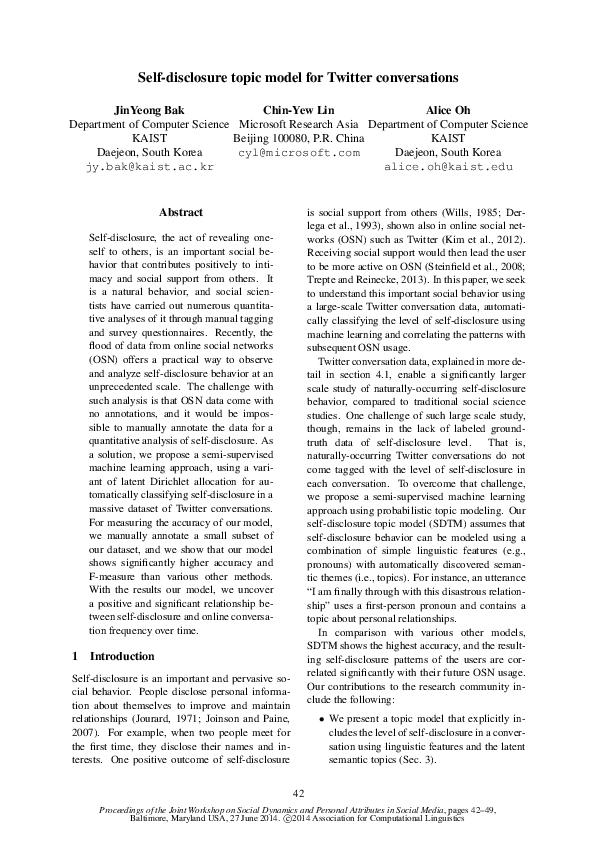 (PDF) Self-disclosure topic model for Twitter conversations