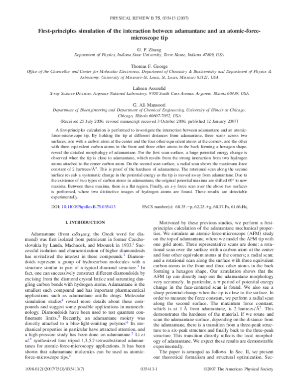 (PDF) First-principles simulation of the interaction between adamantane ...