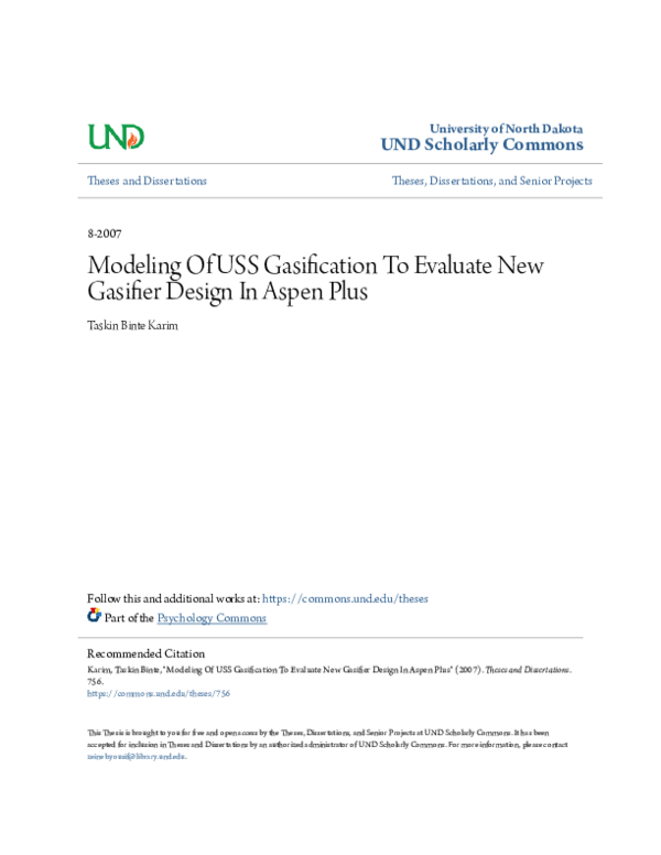 (PDF) Modeling of USS Gasification to Evaluate New Gasifier Design in ...