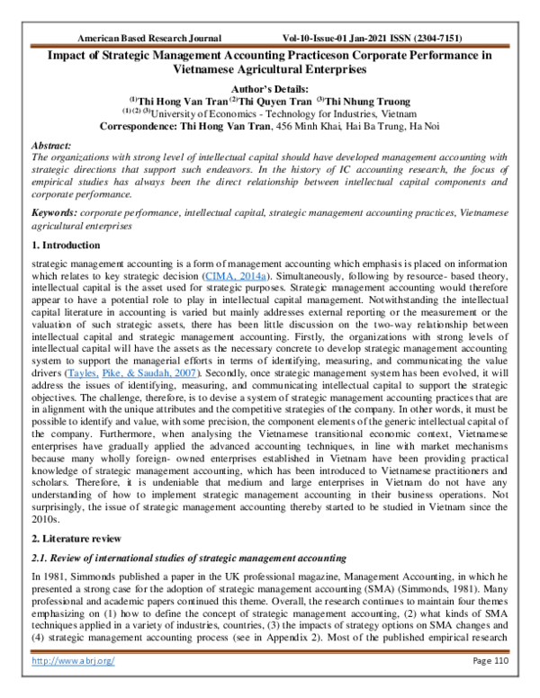 (PDF) Impact of Strategic Management Accounting Practiceson Corporate ...