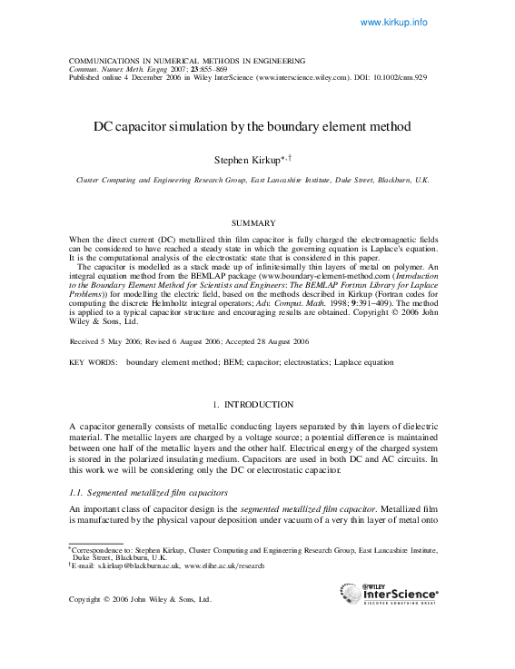 (PDF) DC capacitor simulation by the boundary element method