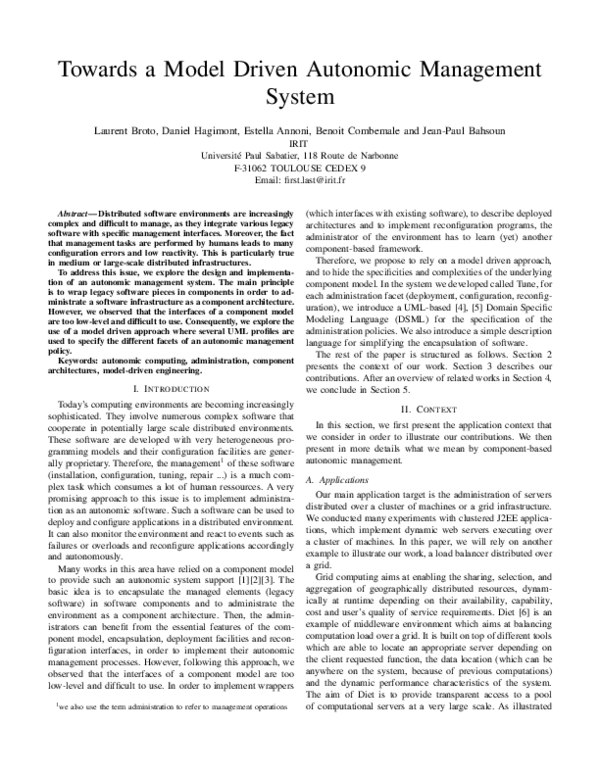 (PDF) Towards a Model Driven Autonomic Management System
