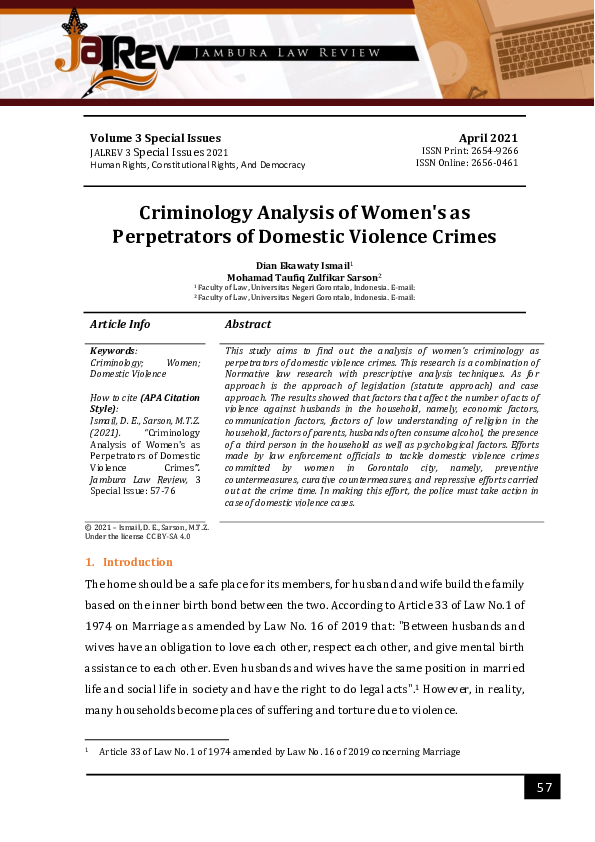 (PDF) Criminology Analysis of Women's as Perpetrators of Domestic ...