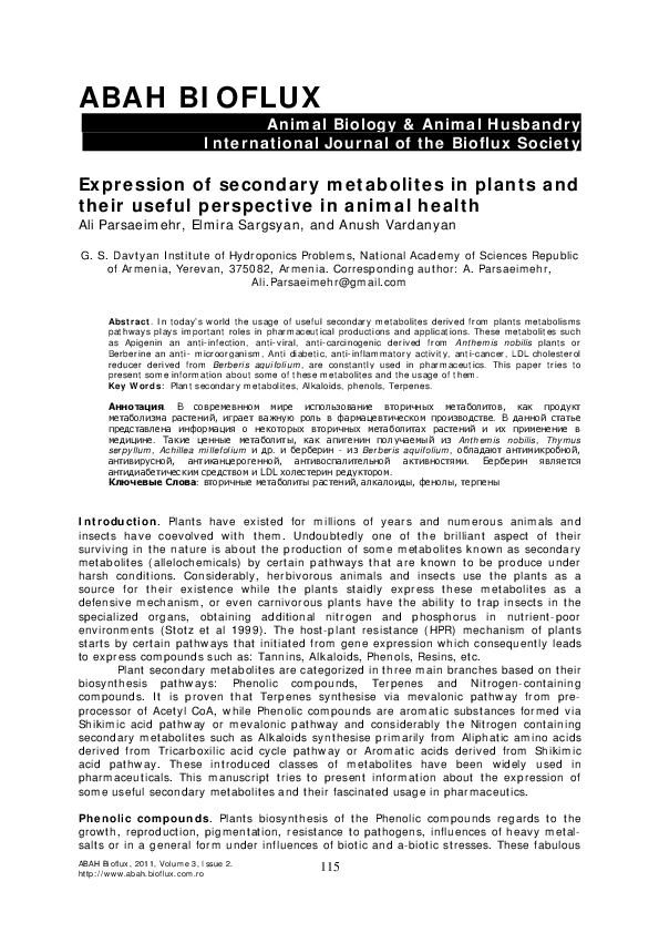 (PDF) Expression of secondary metabolites in plants and their useful ...