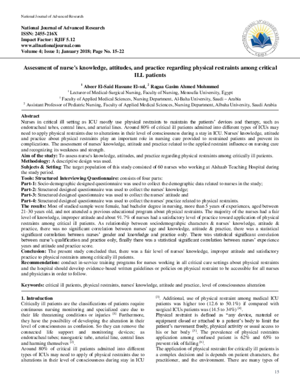 (PDF) Assessment of nurse's knowledge, attitudes, and practice ...
