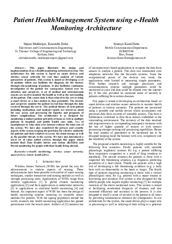 (PDF) Patient health management system using e-health monitoring ...