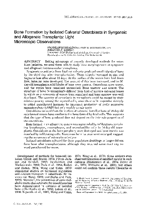 (PDF) Bone formation by isolated calvarial osteoblasts in syngeneic and ...