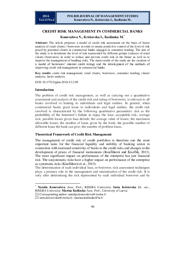 (PDF) Credit Risk Management in Commercial Banks