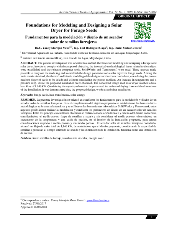 (PDF) Foundations for Modeling and Designing a Solar Dryer for Forage ...