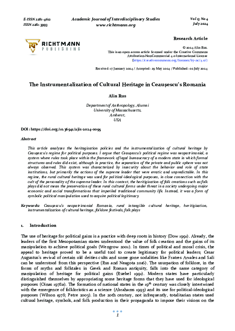 (PDF) The Instrumentalization of Cultural Heritage in Ceaușescu's Romania