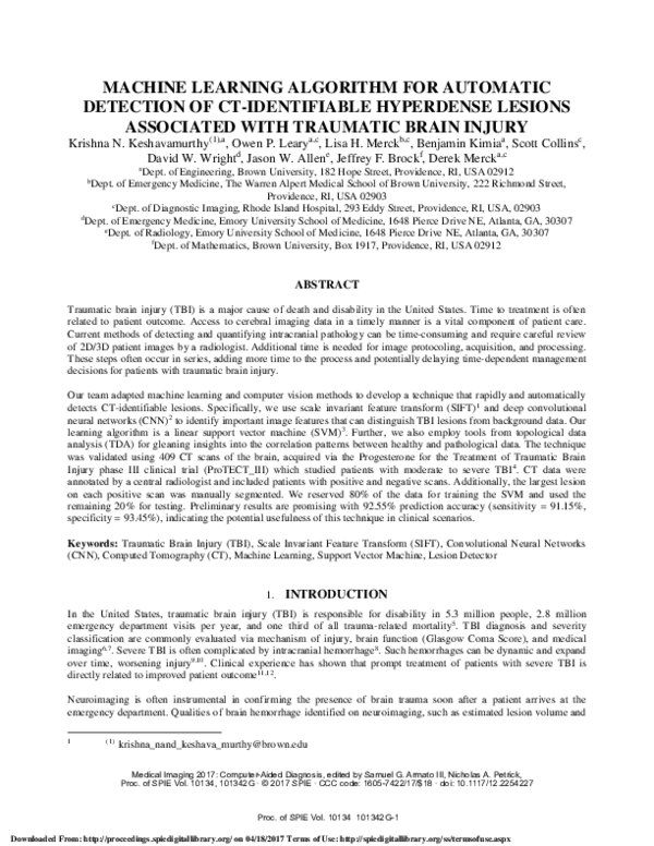 (PDF) Machine learning algorithm for automatic detection of CT ...