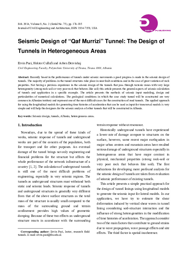 (PDF) Seismic Design of “Qaf Murrizi” Tunnel: The Design of Tunnels in ...