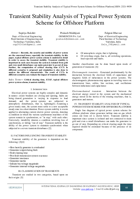 (PDF) Transient stability Analysis of Typical Power system scheme for ...