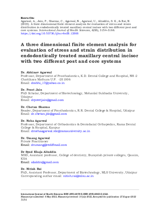 (PDF) Three Dimensional Finite Element Analysis for Evaluation of ...