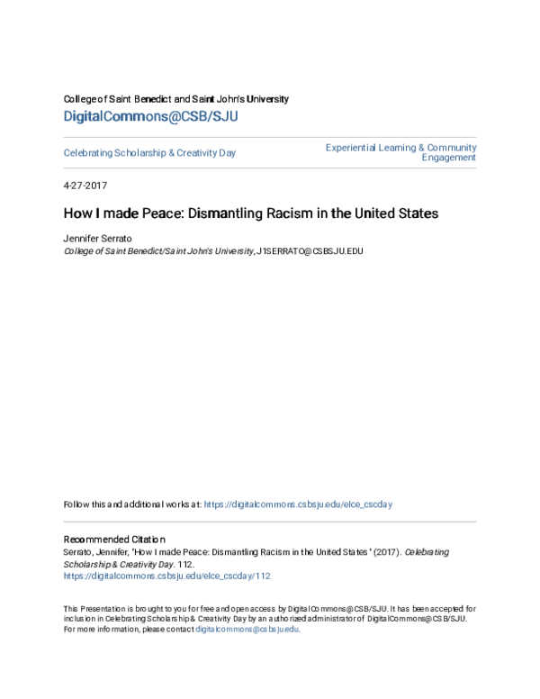 (PDF) How I made Peace: Dismantling Racism in the United States
