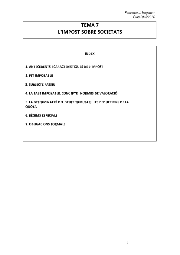 (PDF) Tema 7. L' Impost sobre societats
