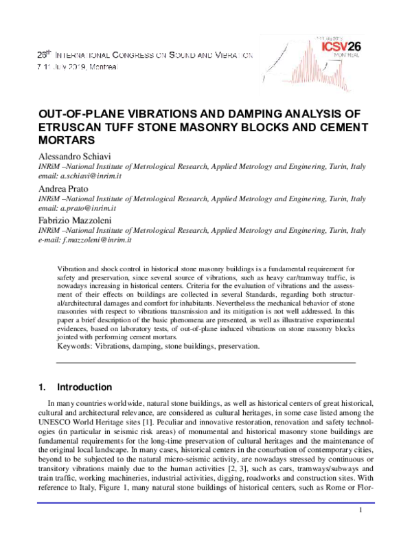 (PDF) Out-Of-Plane Vibrations and Damping Analysis of Etruscan Tuff ...
