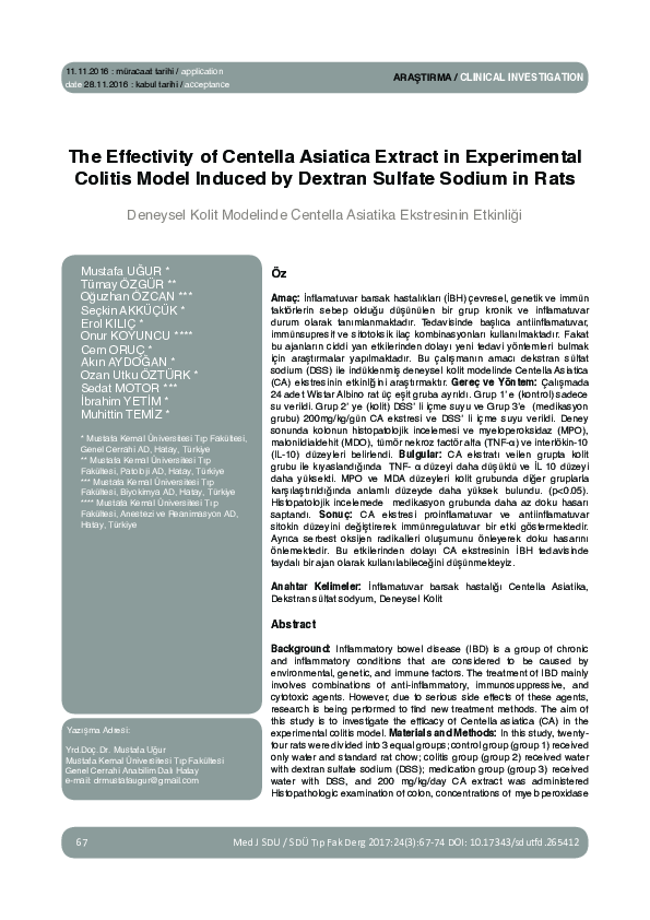 (PDF) The Effectivity of Centella Asiatica Extract in Experimental ...