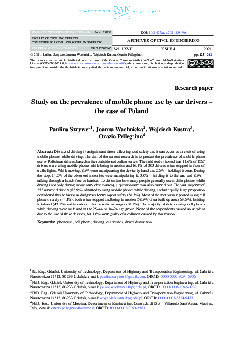 (PDF) Study on the prevalence of mobile phone use by car drivers – the ...