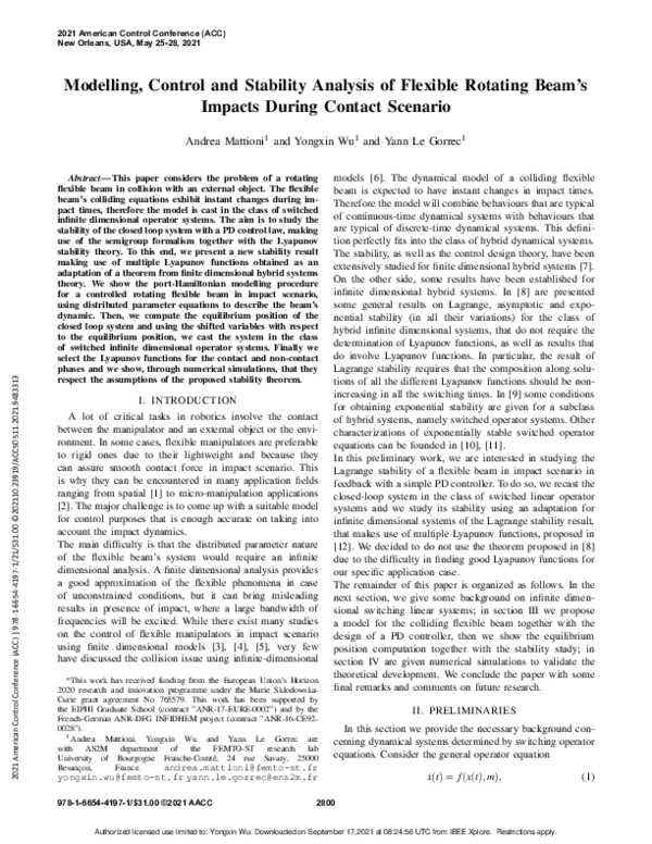 (PDF) Modelling, Control and Stability Analysis of Flexible Rotating ...