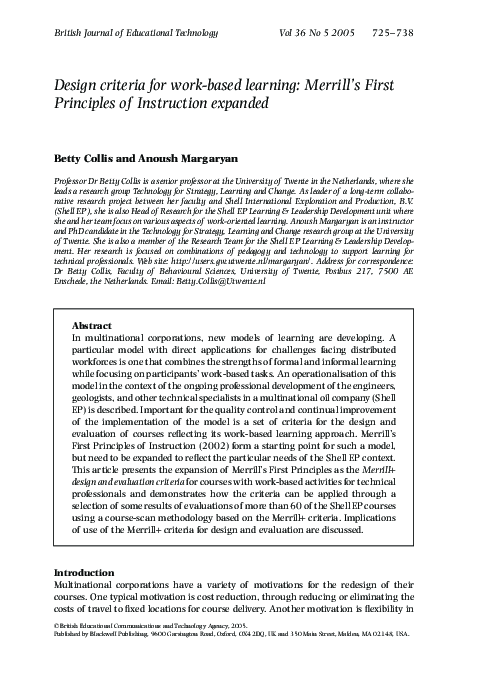 (PDF) Design criteria for work‐based learning: Merrill's First ...