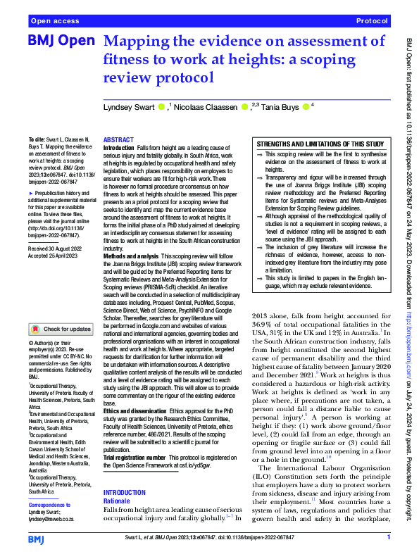 (PDF) Mapping the evidence on assessment of fitness to work at heights ...