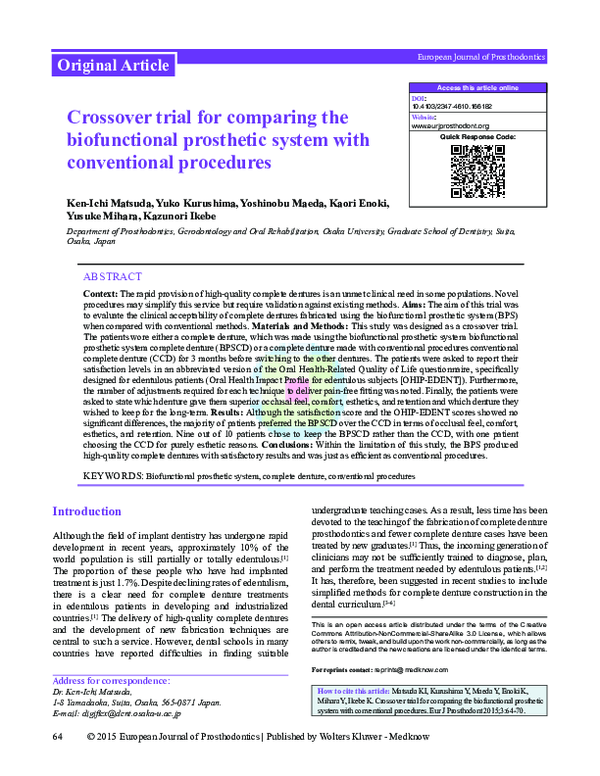 (PDF) Crossover trial for comparing the biofunctional prosthetic system ...
