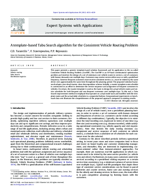  pdf a template based tabu search algorithm for the consistent vehicle