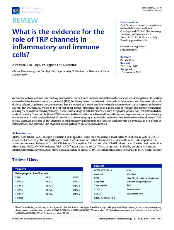 (PDF) What is the evidence for the role of TRP channels in inflammatory ...