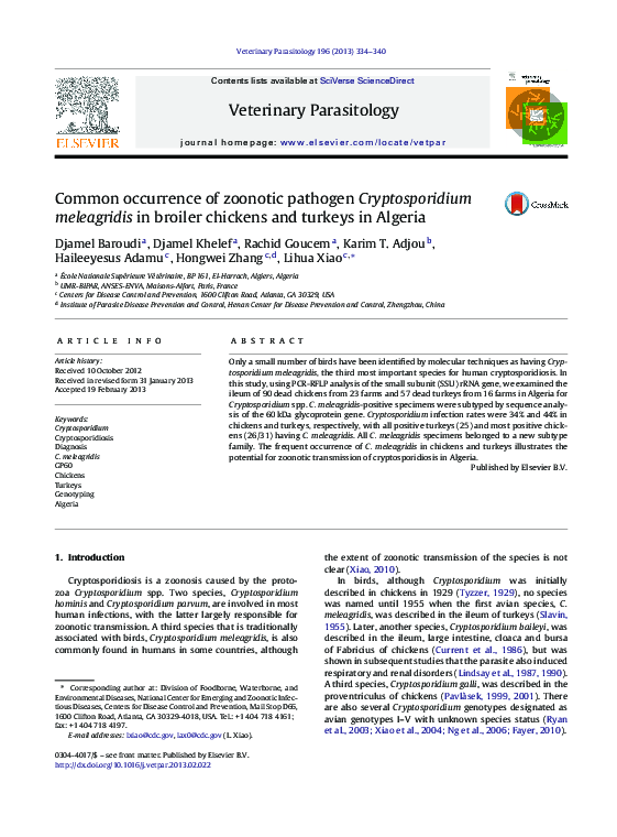 (PDF) Common occurrence of zoonotic pathogen Cryptosporidium ...