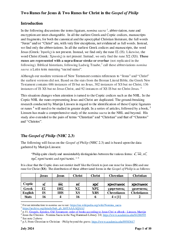 (PDF) Two Runes for Jesus & Two Runes for Christ in the Gospel of Philip