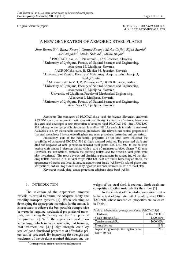 (PDF) A New Generation of Armored Steel Plates