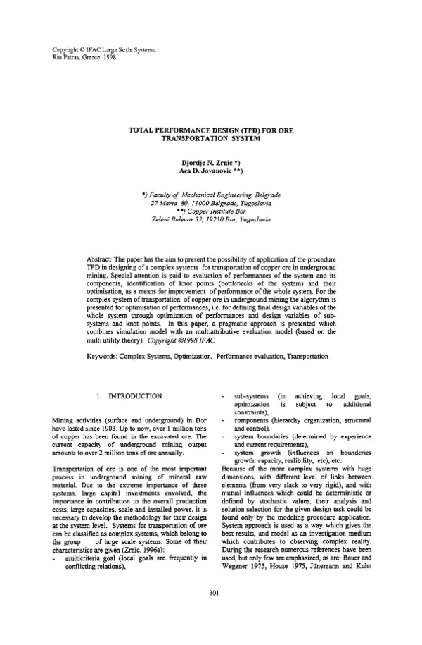 (PDF) Total Performance Design (TPD) for Ore Transportation System
