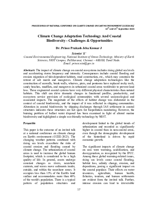 (PDF) Climate Change Adaptation Technology And Coastal Biodiversity ...