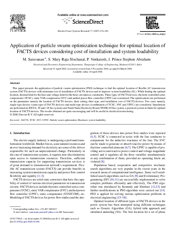 (PDF) Application of particle swarm optimization technique for optimal ...