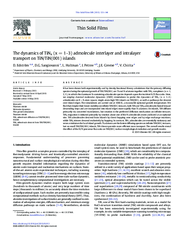 (PDF) The dynamics of TiNx (x = 1–3) admolecule interlayer and ...