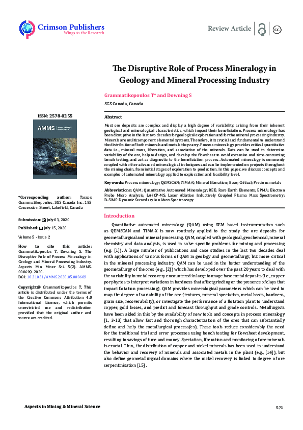 (PDF) The Disruptive Role of Process Mineralogy in Geology and Mineral ...