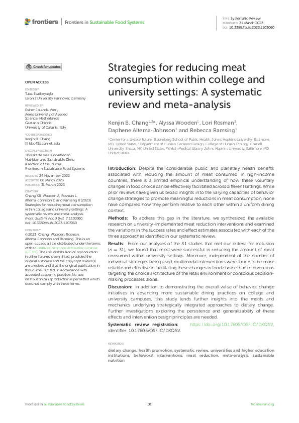 (PDF) Strategies for reducing meat consumption within college and ...