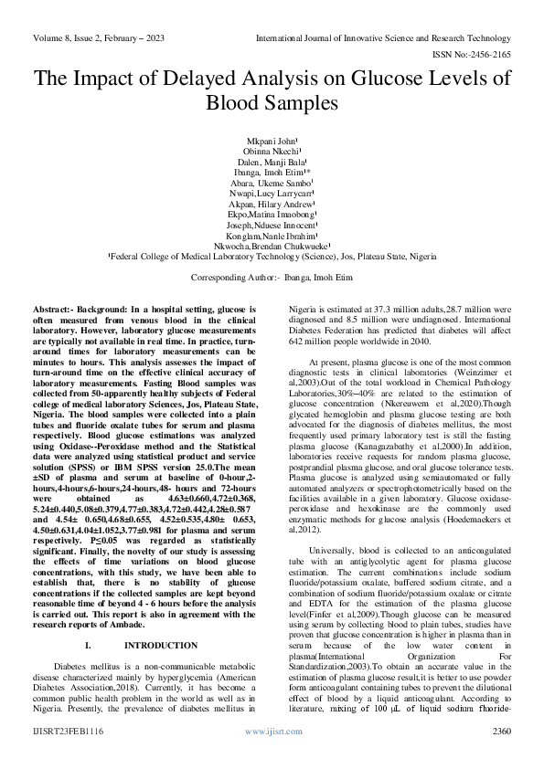 (PDF) The Impact of Delayed Analysis on Glucose Levels of Blood Samples