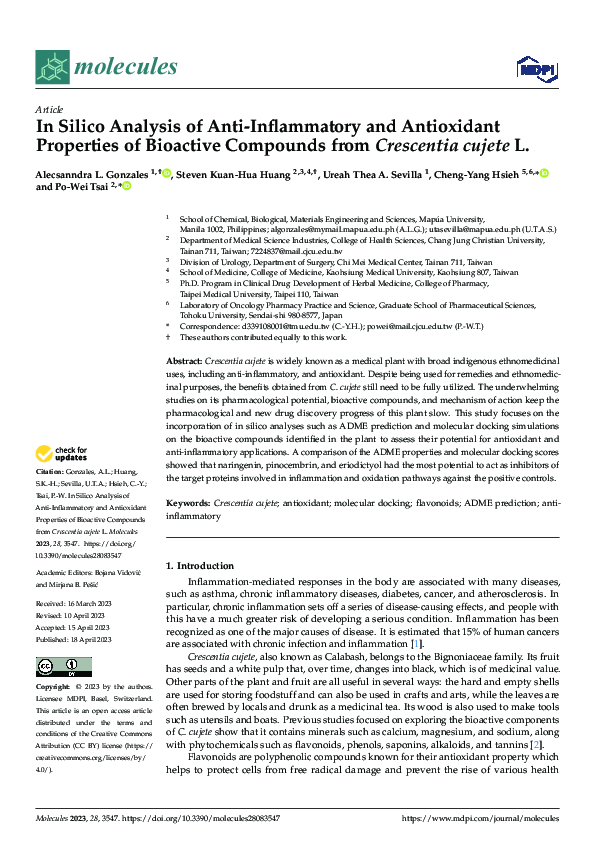 (PDF) In Silico Analysis of Anti-Inflammatory and Antioxidant ...